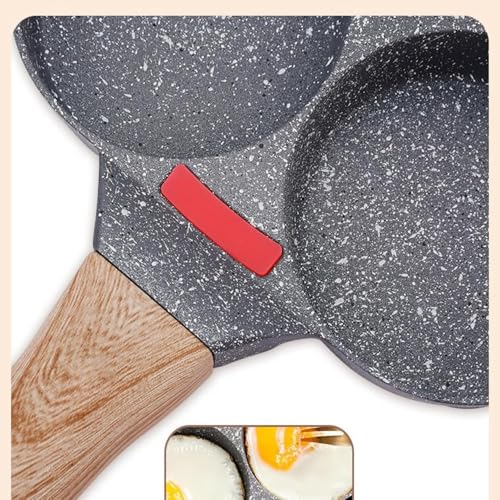 SKY-TOUCH 4 Cup Egg Pan, Non-Stick Frukost Pan, 4 Hole Round Fry Pan, Common for IBreakfast, Sandwich, Hamburger, Pancake, Granite Skillet Omelette Pan, 19x35cm, Black