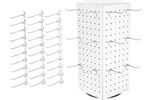 BYCY Rotating Pegboard Display Stand with 30 Hooks,Metal Spinning Peg Board Displays for Craft Shows,4-Sided Jewelry and Accessories Display Racks for Markets,Vendors,Events&Retail Stores (White)