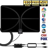 TV Antenna,[2019 Newest]HDTV Antenna Indoor Digital Amplified HD Antennas 120 Miles Range for Free 4K 1080P VHF UHF Local Channels with Amplifier Signal Booster- Support All TV's(16.5ft Coax Cable）