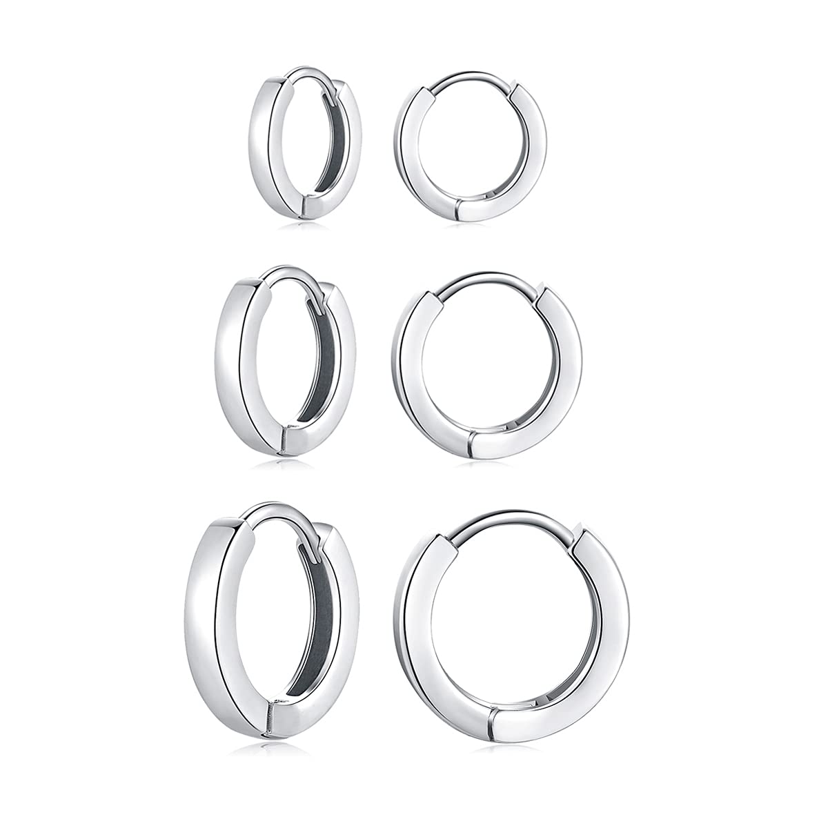 Deyanse Silver Hoop Earrings for Women Girls, 3 Pairs Huggie Hinged Unisex Sleeper Piercing Earring Set, Hypoallergenic 925 Sterling Silver Small Cartilage Hoops for Pierced Ears Size: 9/11/13mm