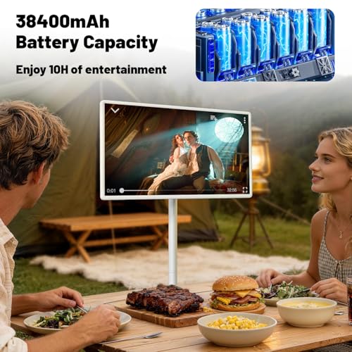 VLH 32″ FHD Portable TV on Wheels, Rolling TV with 38400mAh Battery, Android 15 OS, EDLA-Certified, 8G+128GB, Touch Screen Television with Camera, Wireless Casting, Voice Remote Control