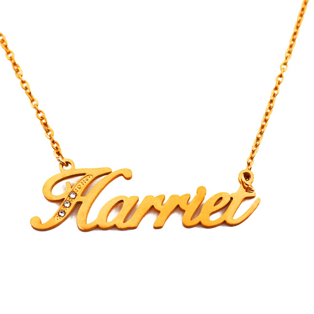 Kigu Name Necklace Harriet - Gold Tone - Custom Name Necklace - Personalised Jewellery for Ladies- Customised Jewellery for Girls- Custom Pendant Harriet
