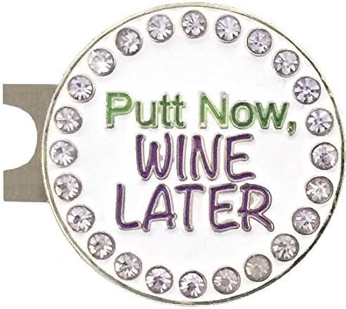 Giggle Golf Bling Putt Now, Wine Later Golf Ball Marker with A Standard Hat Clip