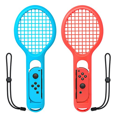 Tennis Racket for Nintendo Switch Joy-Con Controller,Game Accessories for Nintendo Switch Mario Tennis Aces One Pair(Blue and Red)