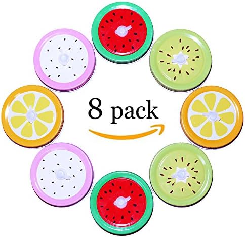 Metal Decorative Regular Mouth Mason Jar Lids with Straw Hole, Fruit Straw Hole Tumbler Lids ( 4 Colors-8Pcs )