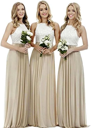 XJLY Line Lace Chiffon Floor Length Bridesmaid Dress Wedding Party Dress