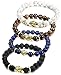 FIBO STEEL 4 Pcs Buddha Bead Bracelets for Men Women Elastic Charm Bracelet Set
