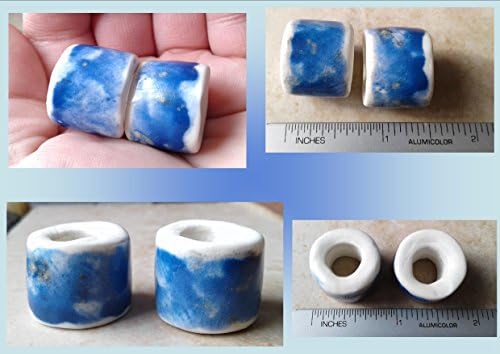 Set 2 Macrame Beads Royal Blue Porcelain Large Hole Dread Dreadlock Clay Pottery Pink Beads Fibre Projects Hair Accessories Sewing Notions