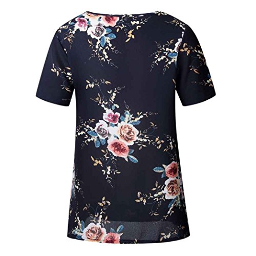 Dainzuy Ladies Sexy Casual Tops, Women's Floral Printing T-Shirt Short Sleeve Blouse (Navy, XXL)