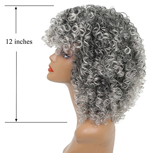 Misswig Kinky Curly Wigs Female Synthetic Wig Gray Short Afro