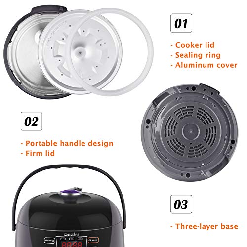 Dezin Electric Pressure Cooker 6 Qt 10-in-1 Programmable Pressure Cooker, Slow Cooker, Rice Cooker, Sauté, Yogurt, Cakes, Hot Pot, Steamer, Warmer, and Sterilizer with Stainless Steel Pot, Steam Rack - Thumbnail 5