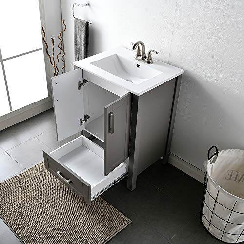 VCCUCINE Modern 24" Dark Gray Bathroom Sink Vanity Combo, Stand Bathroom Cabinet with Ceramic Sink