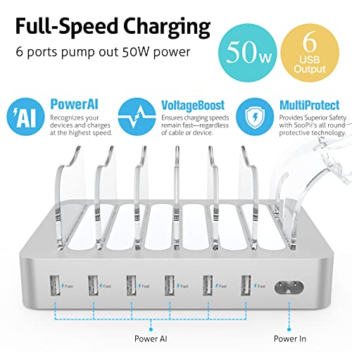 SooPii Premium 6Port USB Charging Station Organizer for Multiple