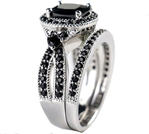 Three Stone Round Zircon Agate White Gold Filled Women's Wedding Ring Sets Band Gifts Bridal Jewelry (8)