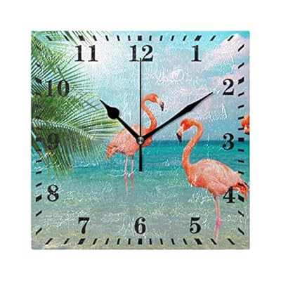 Wall Clock Flamingo Beach Decorative Haning Clock Silent Non Ticking Square Clock for Living Room Kitchen Bedroom 51t YXaQpyL