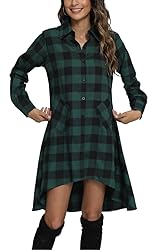 olrain Womens Plaids V Neck Long Sleeve Irregular