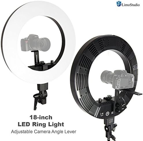 LimoStudio 18-inch Diameter LED Round Ring Light, Brightness Control Switch with Sliding Camera Mounting Adapter Bracket, Built-in White Diffuser Cover, Lighting Kit, Video Photo Studio, AGG2534