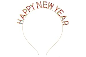 Apone Fatu Happy New Year Headband Tiara - Women's Sparkly Rhinestone Eve Party Hair Accessory