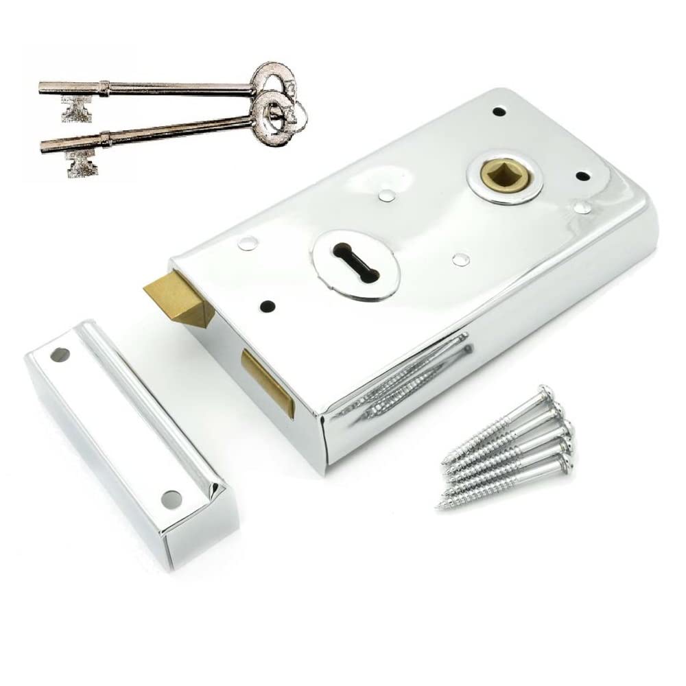 Merriway BH07753 Narrow Style Rim Lock, Polished Chrome, Silver