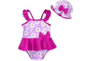 Mikrdoo Baby Girl Swimsuit Ruffled Bikini Tankini Swimsuit Infant Swimwear One Piece Bathing Suits Summer Clothes with Hat