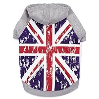 Zack & Zoey Distressed British Flag Hoodie for Dogs, Medium