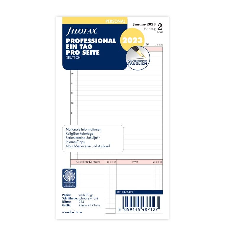 Filofax Personal Professional 1 Day on 1 Page (German) 2023