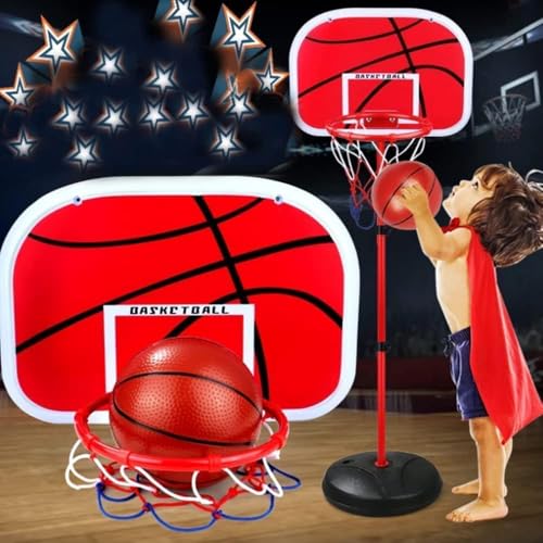 Basketball Hoop Stand with Wheel, DMG Portable Adjustable Height Children Basketball Hoop with Ball & Pump, Indoor Outdoor Sport Activity Game Gift Toddler, 63-150cm