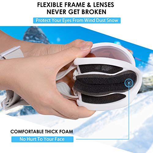 ShinePick Ski Goggles, Snowboard Goggles Over Glasses for Men, Women and Youth, Anti-Fog UV Protection OTG Snow Goggles for Skiing Skating(White)