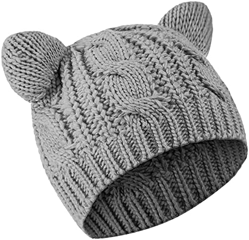v28 Women Men Girls Boys Teens Cute Cat Ear Knit Cable Rib Hat Cap
