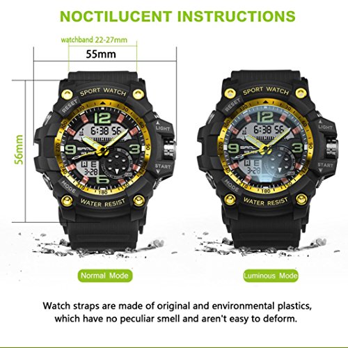 Goddessvan Fashion Men Waterproof Sports Watches Shock Digital Electronic Watch (Gold)