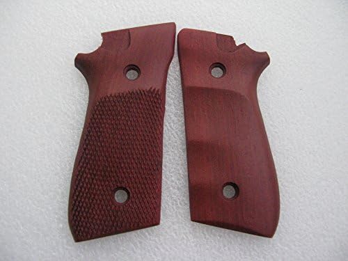 TAURUS GRIP FOR PT-92, 99, 100, 101 DECOCKER, HARDWOOD,HAFT CHECKERED&FINGER GRROVE, SHIP FROM THAILAND - FREE WRISTBAND