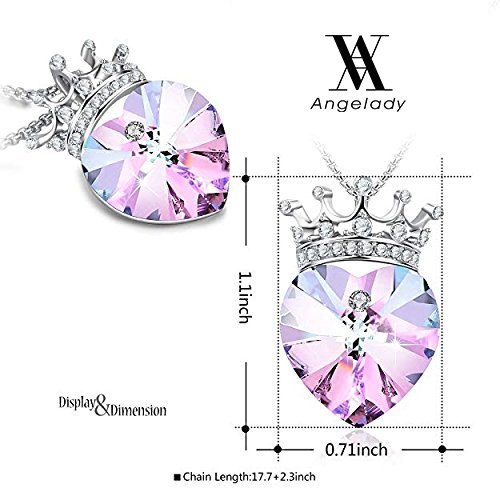 Angelady Love Queen Crown Purple Love Heart Pendant Necklace Chain with Amethyst for Women Girls, Gift for Mother Mom Wife Girlfriend, Crystal from Swarovski