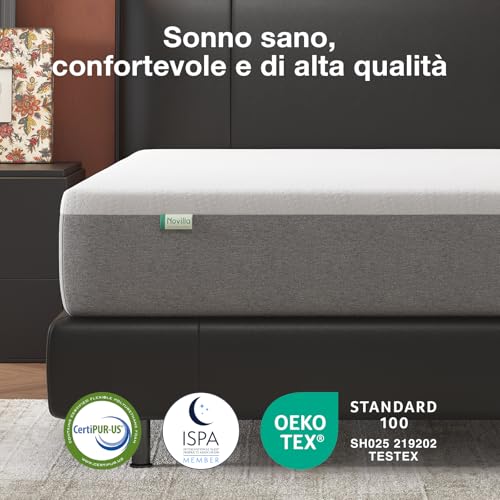 Novilla Single Mattress 90 x 200 cm, Height 20 cm – Memory Foam Gel & Bamboo Fibre, Breathable with 7 Zone Support, Washable Mattress Cover 60 °C, OEKO-TEX & CertiPUR-US Certified