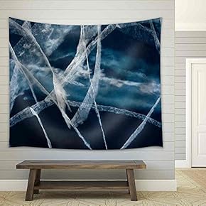 Network of Cracks in Thick Solid Layer of Ice of a Frozen Lake Due to Stress Caused by Temperature Changes. - Fabric Wall Tapestry Home Decor - 51x60 inches