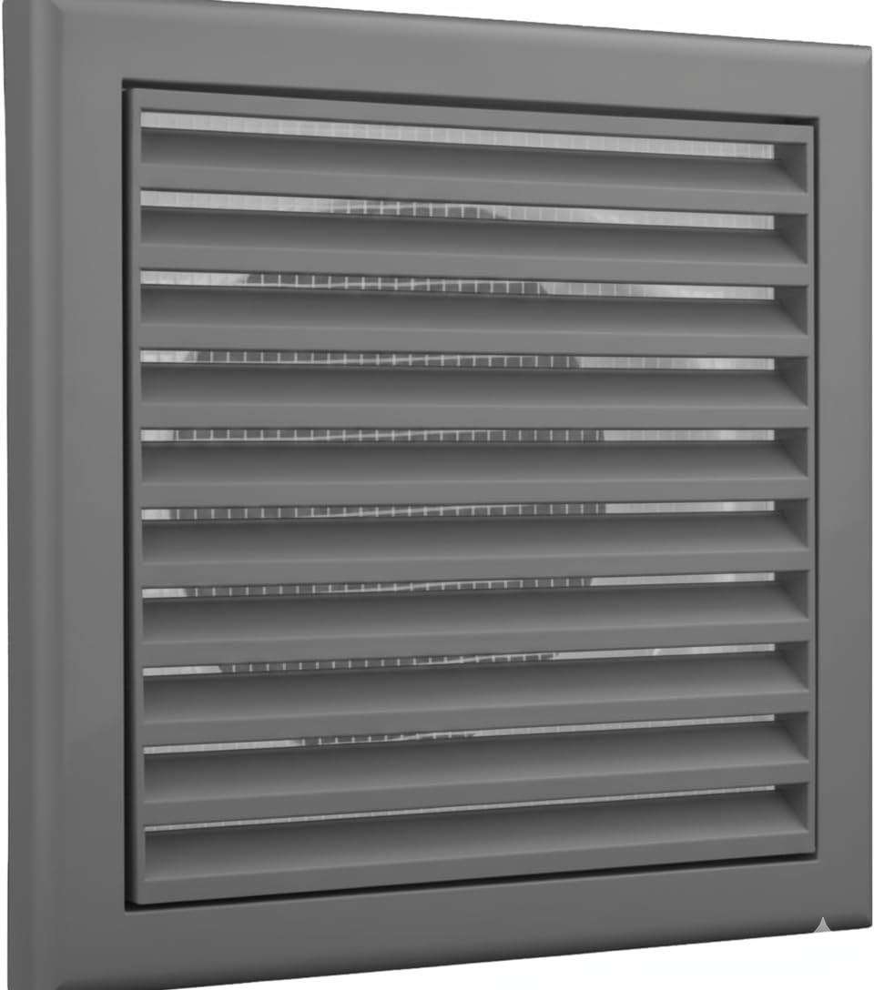 Vents 100mm Grey Fixed Blade Vent Grille with Fly Mesh – 155 x 155mm Diameter Wall or Ceiling Air Vent Cover for Bathroom Ventilation