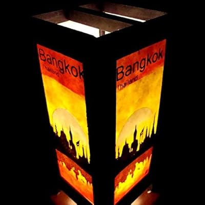 Pakdeevong shop Bangkok City Sun Riverside Handmade Asian Oriental Wood Table Lamp Gift Bedside Night Light Bulbs Bedroom Accessories Home Decor Living Room Bedside Homemade Art Garden Outdoor Floor Japanese Modern Vintage Christmas Desk Lamp