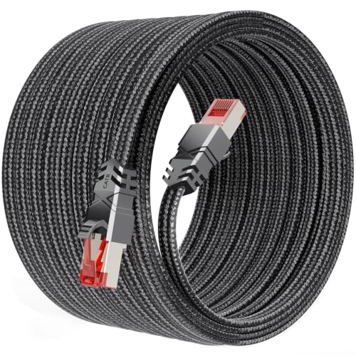 Tesmax Cat 8 LAN Kabel 31meter, 40Gbps Netzwerkkabel Hochgeschwindigkeits 2000MHz S/FTP Ethernet Kabel Gigabit POE RJ45 Nylon Geflochtener Patchkabel