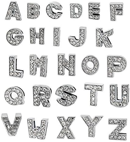 A-Z Letter Slide Charm, Nickel Free Alloy Rhinestone Beads 8mm DIY Crafts, Jewelry Making, Charms