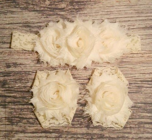 Vintage Cream / Off White Lace Headband and Barefoot Sandals Set