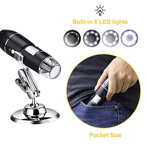 Leanking USB Digital Microscope 1000x 8 LED Magnification Endoscope Camera with Metal Stand Compatible with Windows, Android and Mac