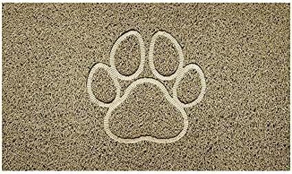 Nicoman Embossed Spaghetti Door Mat Dirt-Trapper Jet-Washable Doormat 70x43cm (Beige, PAW Shape) - Use on Carpet ONLY