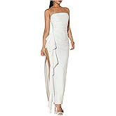 WDIRARA Women's Ruffle High Split Strapless Bodycon Dress Cocktail Wedding Party Maxi Dresses
