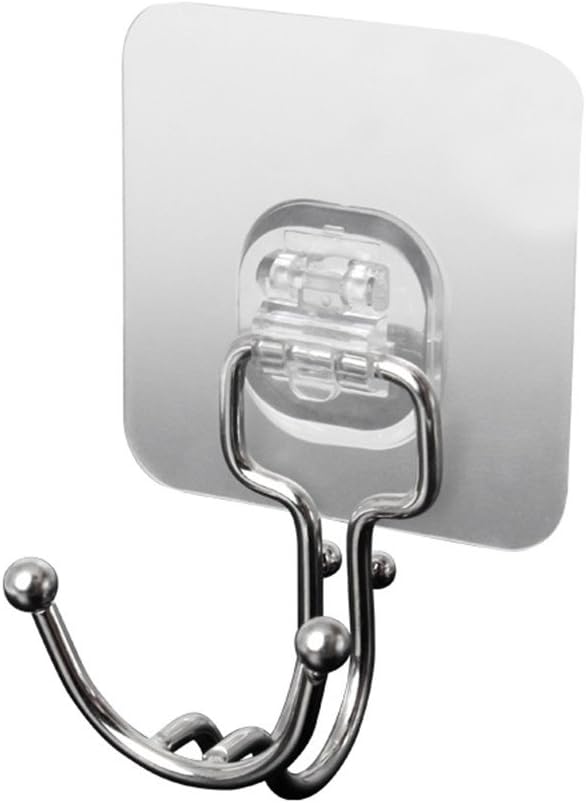 Stainless Steel Adhesive Hooks 22lb(Max) Heavy Duty Transparent Reusable Wall Hook Nail Free,No Scratch,Waterproof Oilproof for Home Bathroom,Kitchen Wall Door Ceiling for Bag,Hat,Towel,Robe