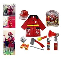 seelive 12 PCS Firefighter Fireman Kids Uniform Costume Role Play Stuff Fire Cap Water Gun Fire Extinguisher Helmet Megaphone Suitable for Preschool Children Fire Knowledge Lecture 3 Years and Above