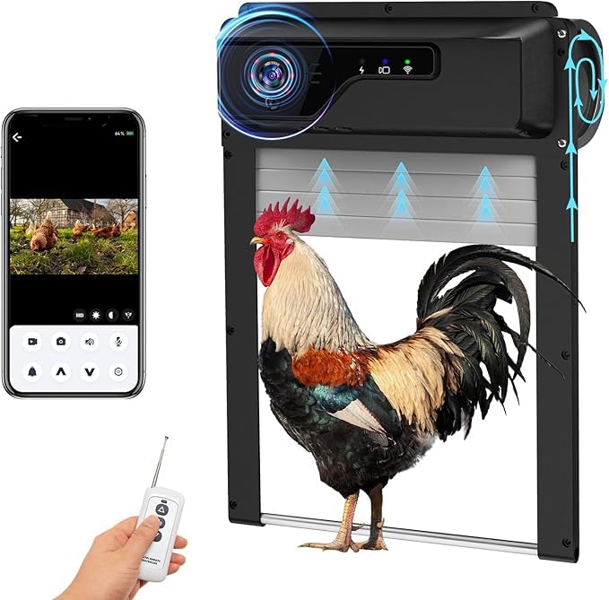 Photo 1 of 1080P HD Camera Solar Automatic Chicken Coop Door, 5000 mAh Large Battery, Support WiFi, APP Remote Viewing and Control, Timer, Alarm Driver Function, Easy to Install and Use.