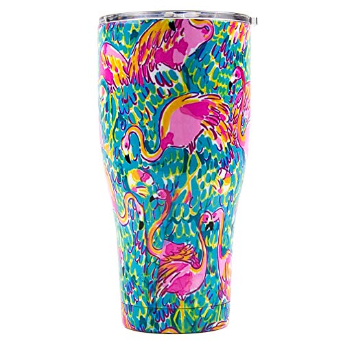 Tumbler 30 oz Smart Cup - Ultra-Tough Double Wall Stainless Steel Tumbler Cup - Premium Insulated Mug - Coffee & Ice Tea - Leak-Proof, Sliding Lid, Straw, Brush & Gift Box - Flamingo