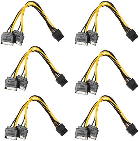 Pack of 6Pcs Dual 15Pin SATA Male to PCI-E 8Pin Male Video Card Power Cable Cord PCIe PCI Express Graphics Card for Bitcoin BTC Mining