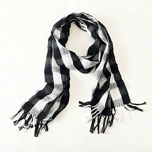 Unisex Black and White Plaid Fair Trade Scarf, Handwoven