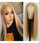 Maycaur Lace Front Wigs Blonde Wig Long Straight Heat Resistant Fiber Hair Synthetic Lace Front W...