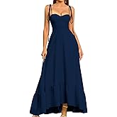 GLNEGE Women's Summer Spaghetti Strap Maxi Wedding Guest Dress Smocked Ruffle Tea Party Dresses Flowy A Line Sundress